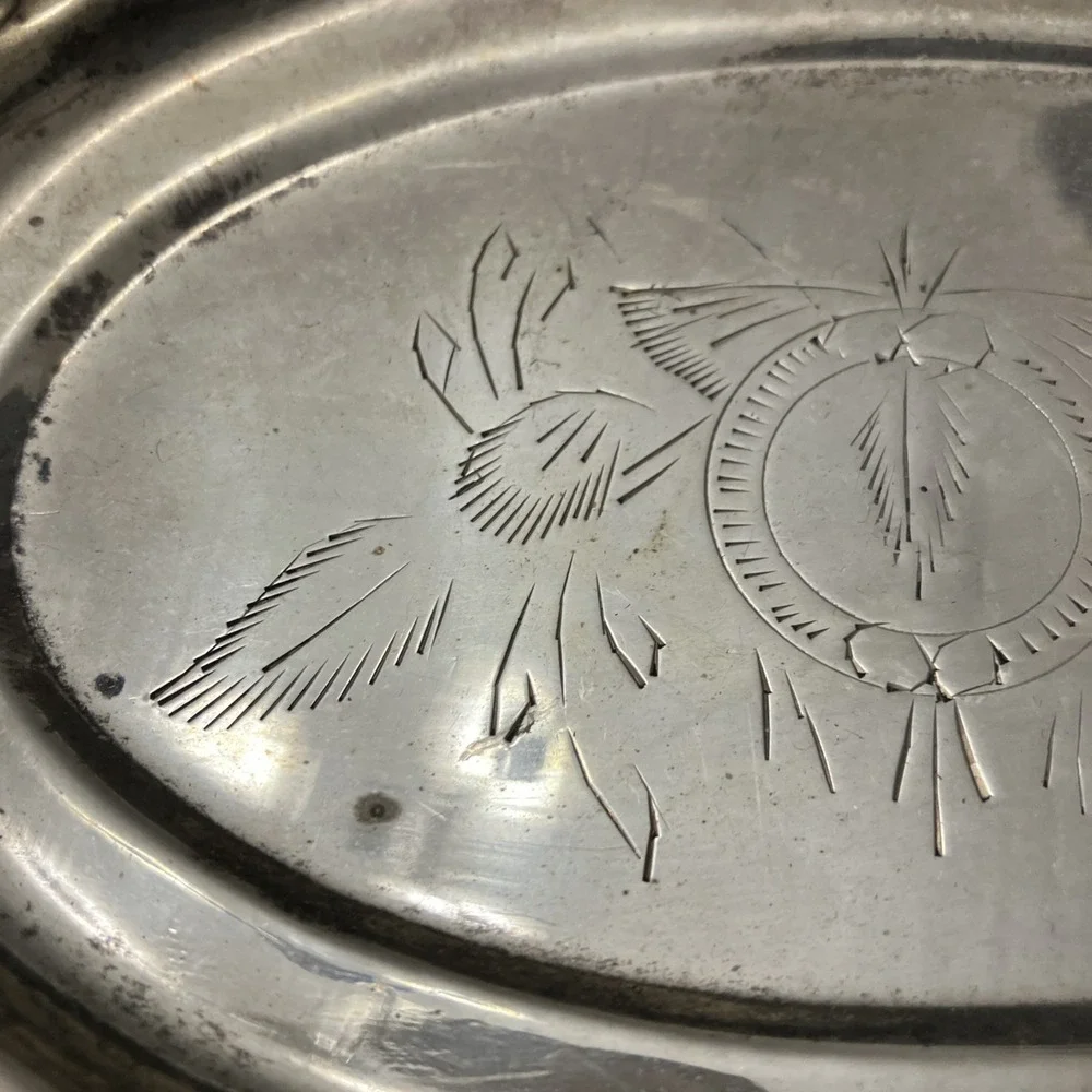 VTG Silver Plate Bread Plate Trinket Tray AMC India Floral Engraved Moradabad